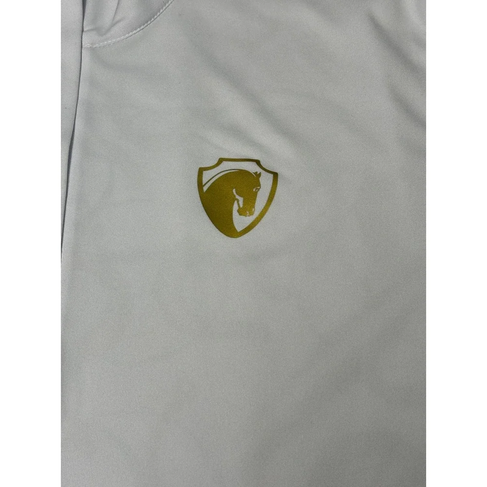 NWT Arista Equestrian Lucky Shirt White Horseshoe Print Zip Polo Top Womens L - Picture 2 of 8
